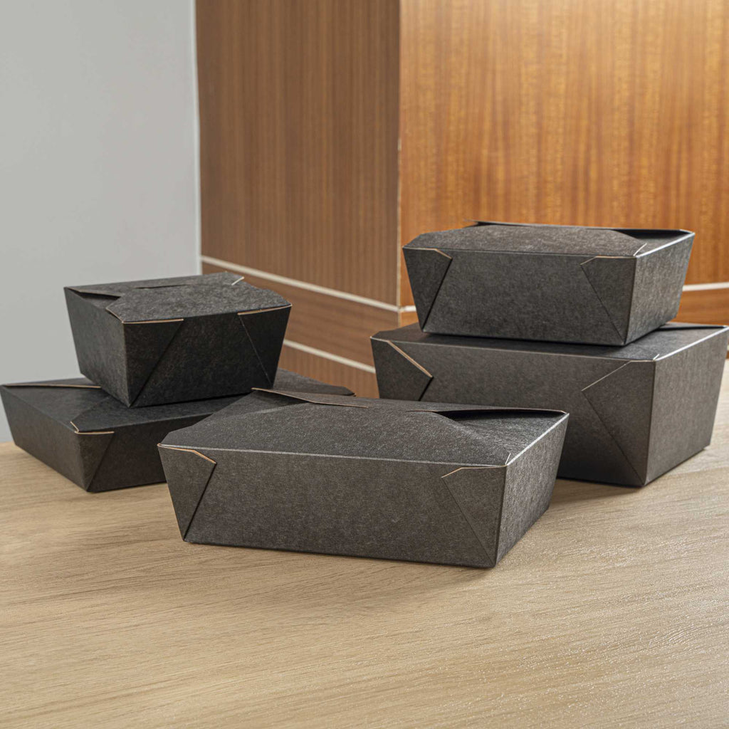 Bio Tek 71 oz Rectangle Black Paper #3 Bio Box Take Out Container - 8 1/2" x 6 1/4" x 2 1/2" - 200 count box