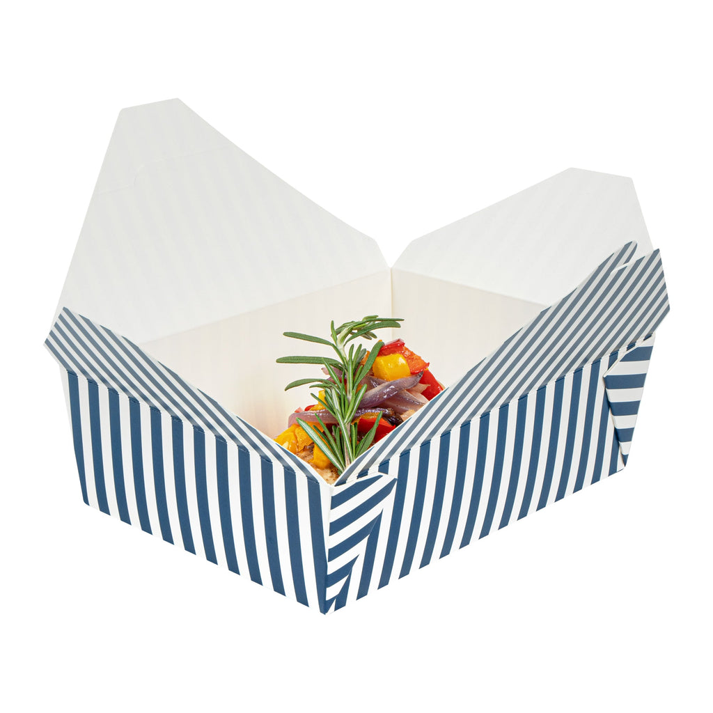Bio Tek 71 oz Rectangle Blue and White Stripe Paper #3 Bio Box Take Out Container - 8 1/2" x 6 1/4" x 2 1/2" -50 count box