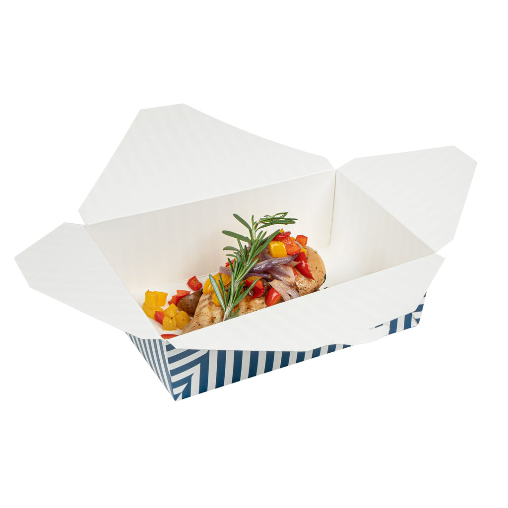Bio Tek 71 oz Rectangle Blue and White Stripe Paper #3 Bio Box Take Out Container - 8 1/2" x 6 1/4" x 2 1/2" - 200 count box