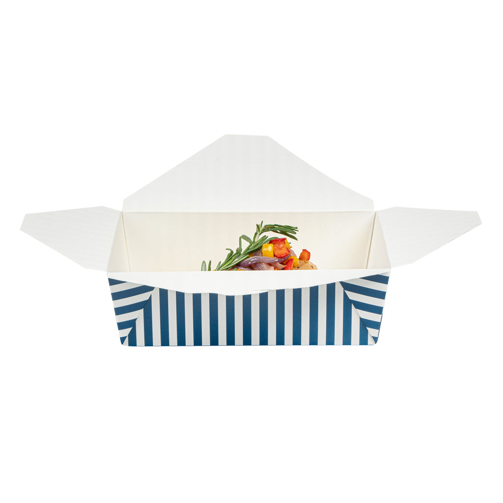 Bio Tek 71 oz Rectangle Blue and White Stripe Paper #3 Bio Box Take Out Container - 8 1/2" x 6 1/4" x 2 1/2" - 200 count box