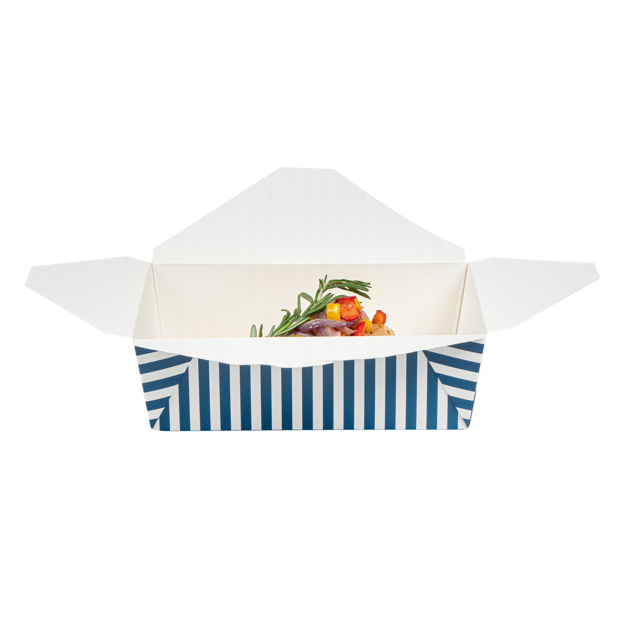 Bio Tek 71 oz Rectangle Blue and White Stripe Paper #3 Bio Box Take Out Container - 8 1/2" x 6 1/4" x 2 1/2" - 200 count box