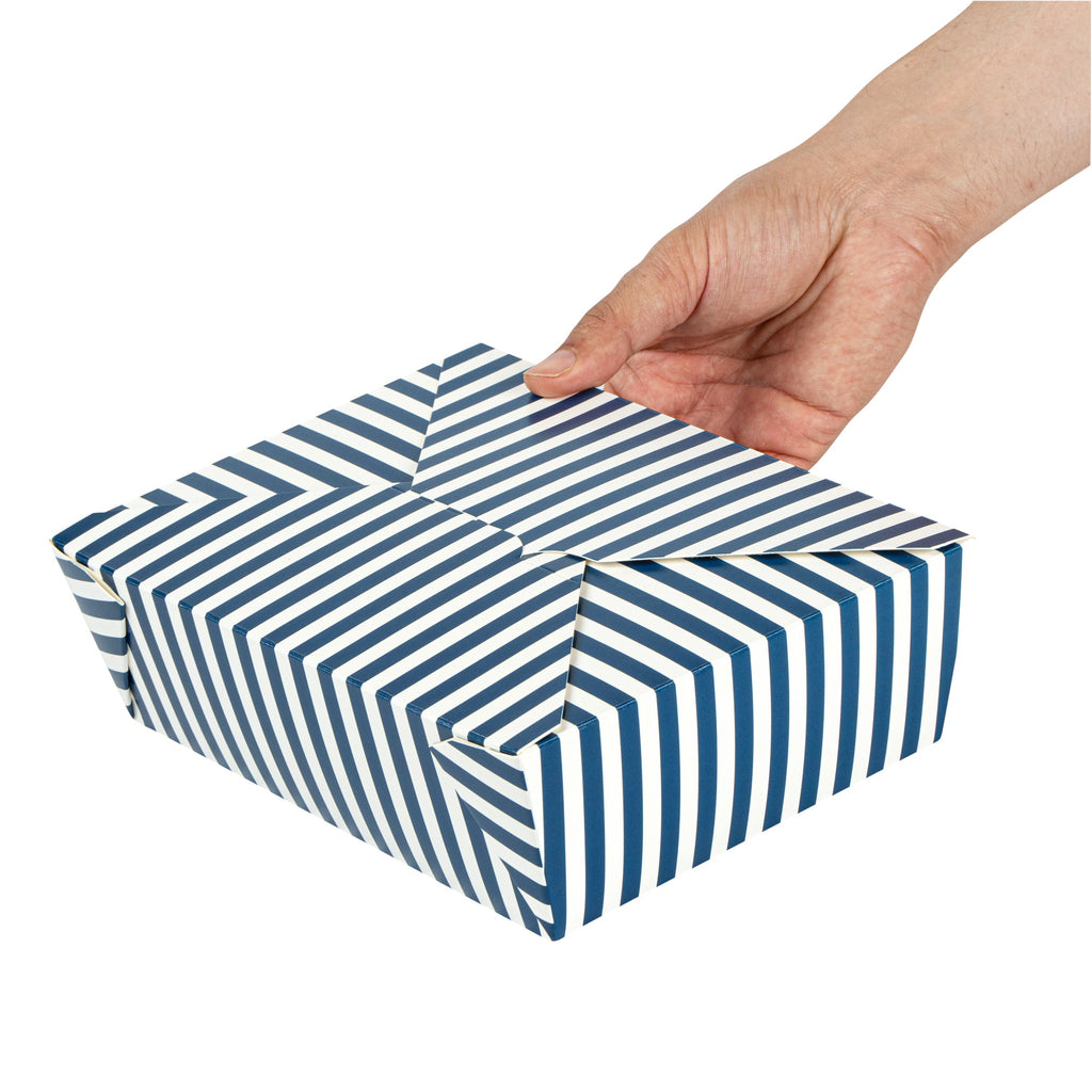 Bio Tek 71 oz Rectangle Blue and White Stripe Paper #3 Bio Box Take Out Container - 8 1/2" x 6 1/4" x 2 1/2" - 200 count box