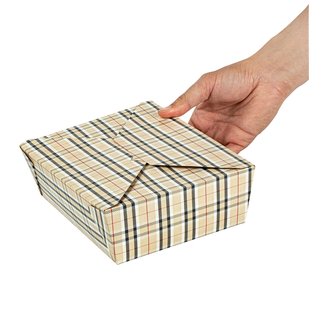 Bio Tek 71 oz Rectangle Plaid Paper #3 Bio Box Take Out Container - 8 1/2" x 6 1/4" x 2 1/2" -50 count box