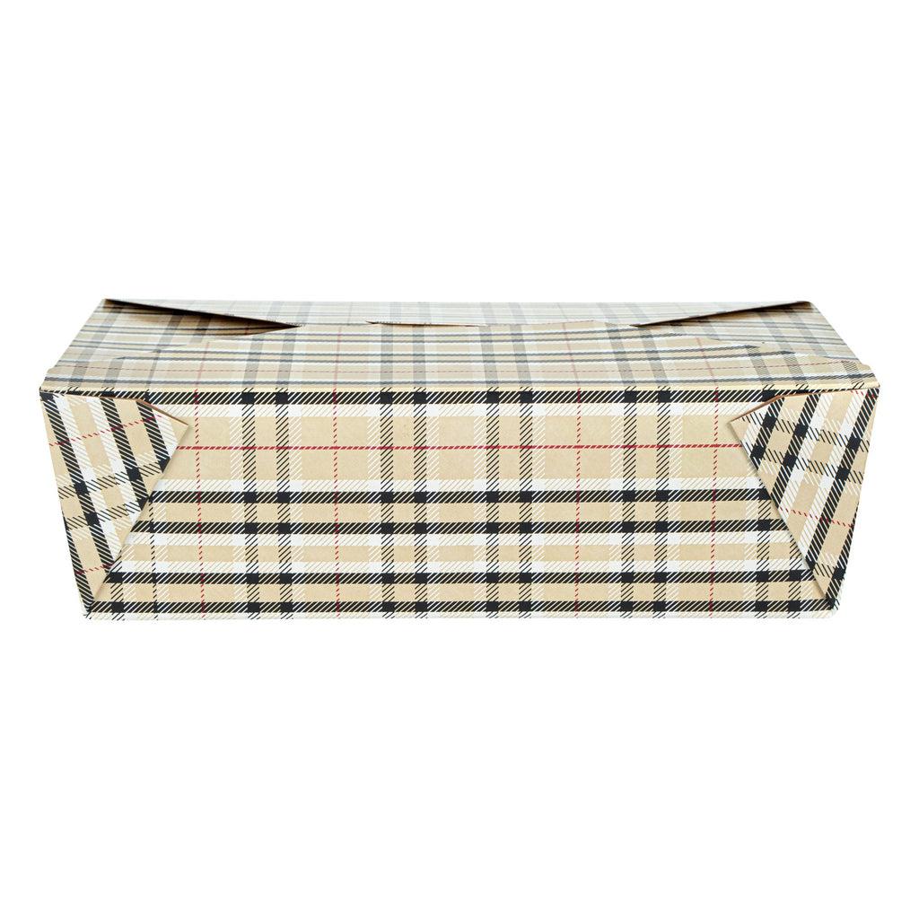 Bio Tek 71 oz Rectangle Plaid Paper #3 Bio Box Take Out Container - 8 1/2" x 6 1/4" x 2 1/2" -50 count box