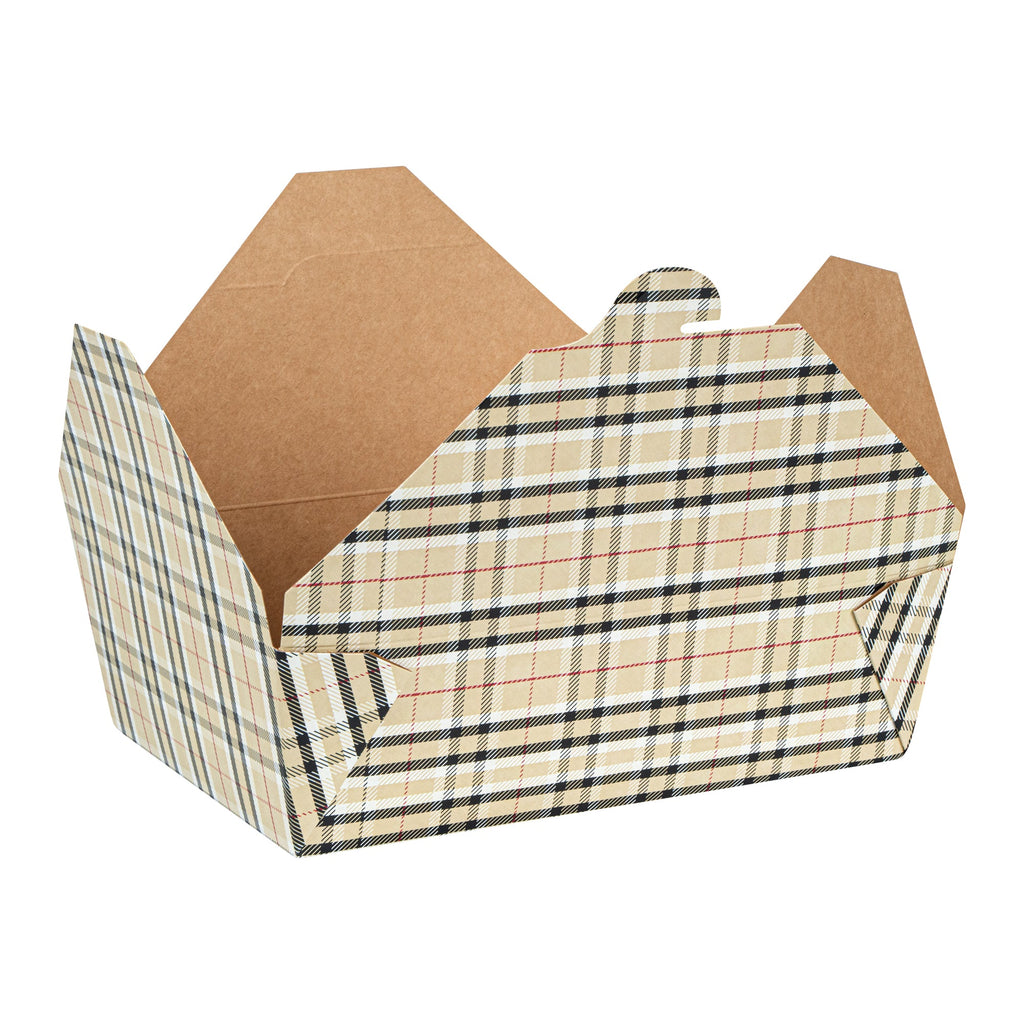 Bio Tek 71 oz Rectangle Plaid Paper #3 Bio Box Take Out Container - 8 1/2" x 6 1/4" x 2 1/2" -50 count box