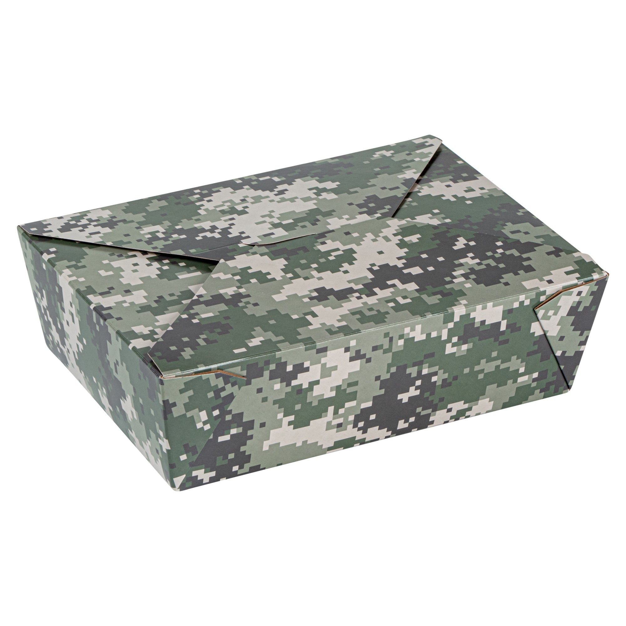 Bio Tek 71 oz Rectangle Camouflage Paper #3 Bio Box Take Out Container - 8 1/2" x 6 1/4" x 2 1/2" -50 count box