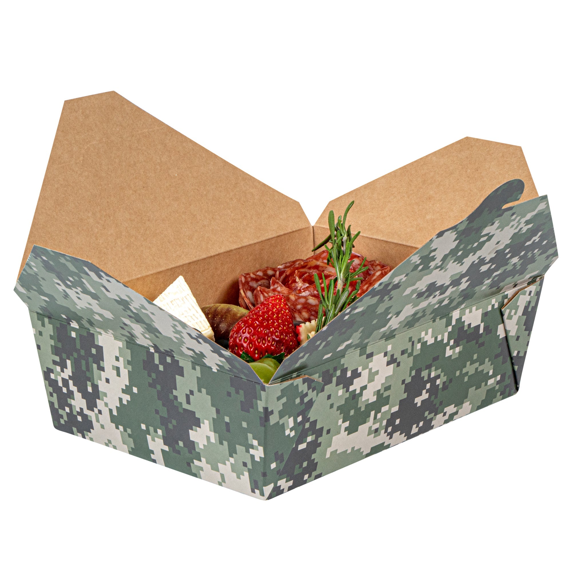 Bio Tek 71 oz Rectangle Camouflage Paper #3 Bio Box Take Out Container - 8 1/2" x 6 1/4" x 2 1/2" -50 count box