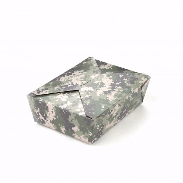 Bio Tek 71 oz Rectangle Camouflage Paper #3 Bio Box Take Out Container - 8 1/2" x 6 1/4" x 2 1/2" -50 count box