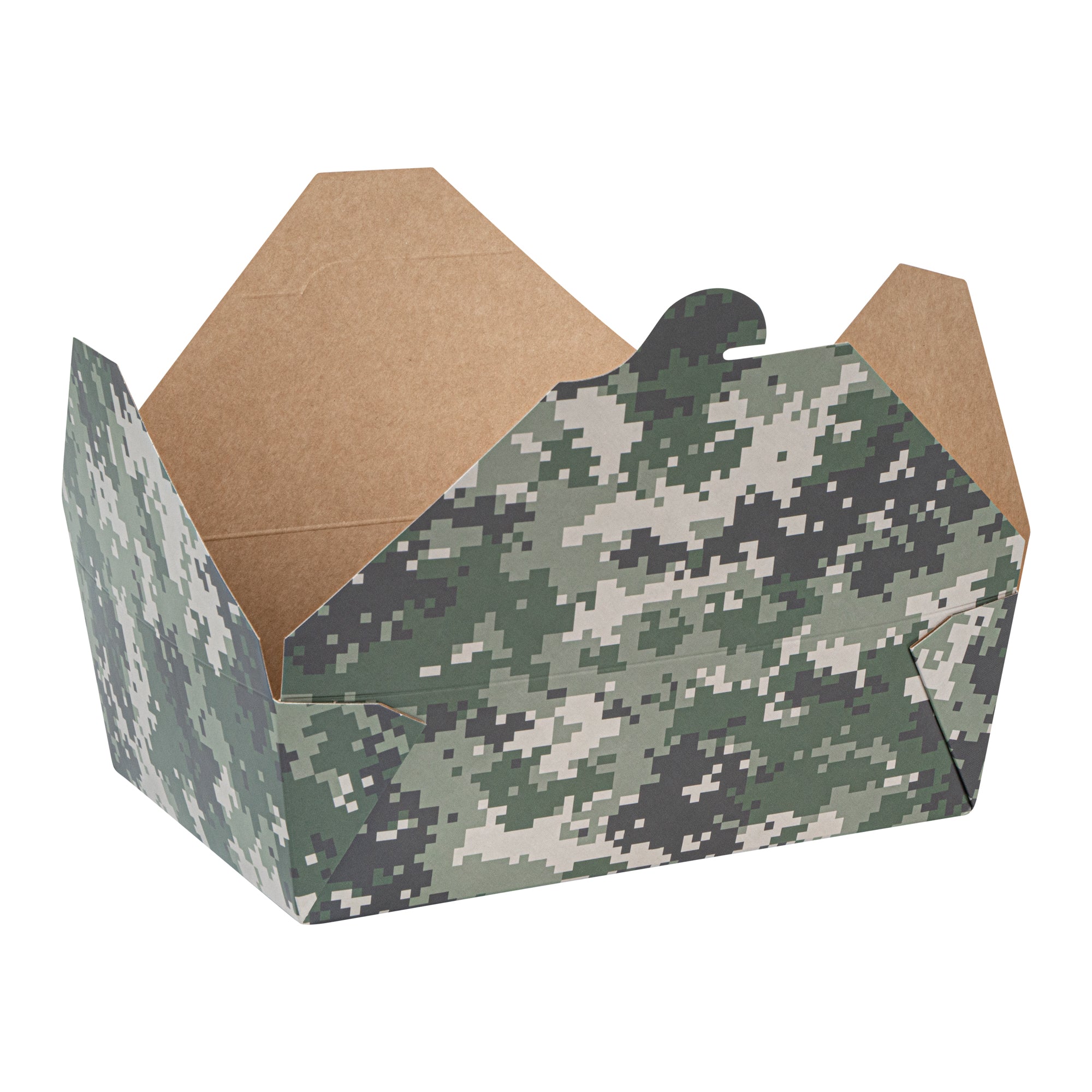 Bio Tek 71 oz Rectangle Camouflage Paper #3 Bio Box Take Out Container - 8 1/2" x 6 1/4" x 2 1/2" -50 count box