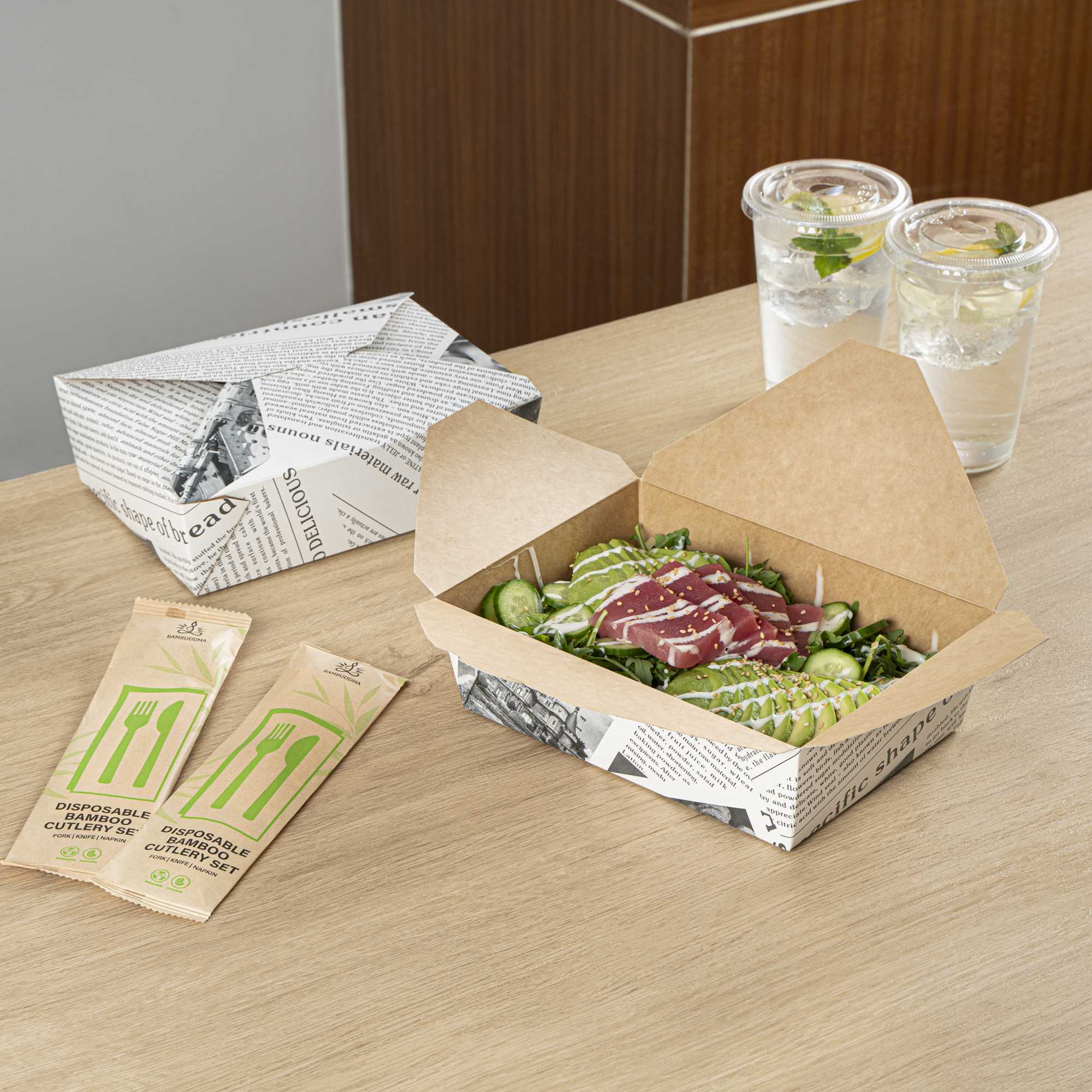 Bio Tek 71 oz Rectangle Newsprint Paper #3 Bio Box Take Out Container - 8 1/2" x 6 1/4" x 2 1/2" - 200 count box