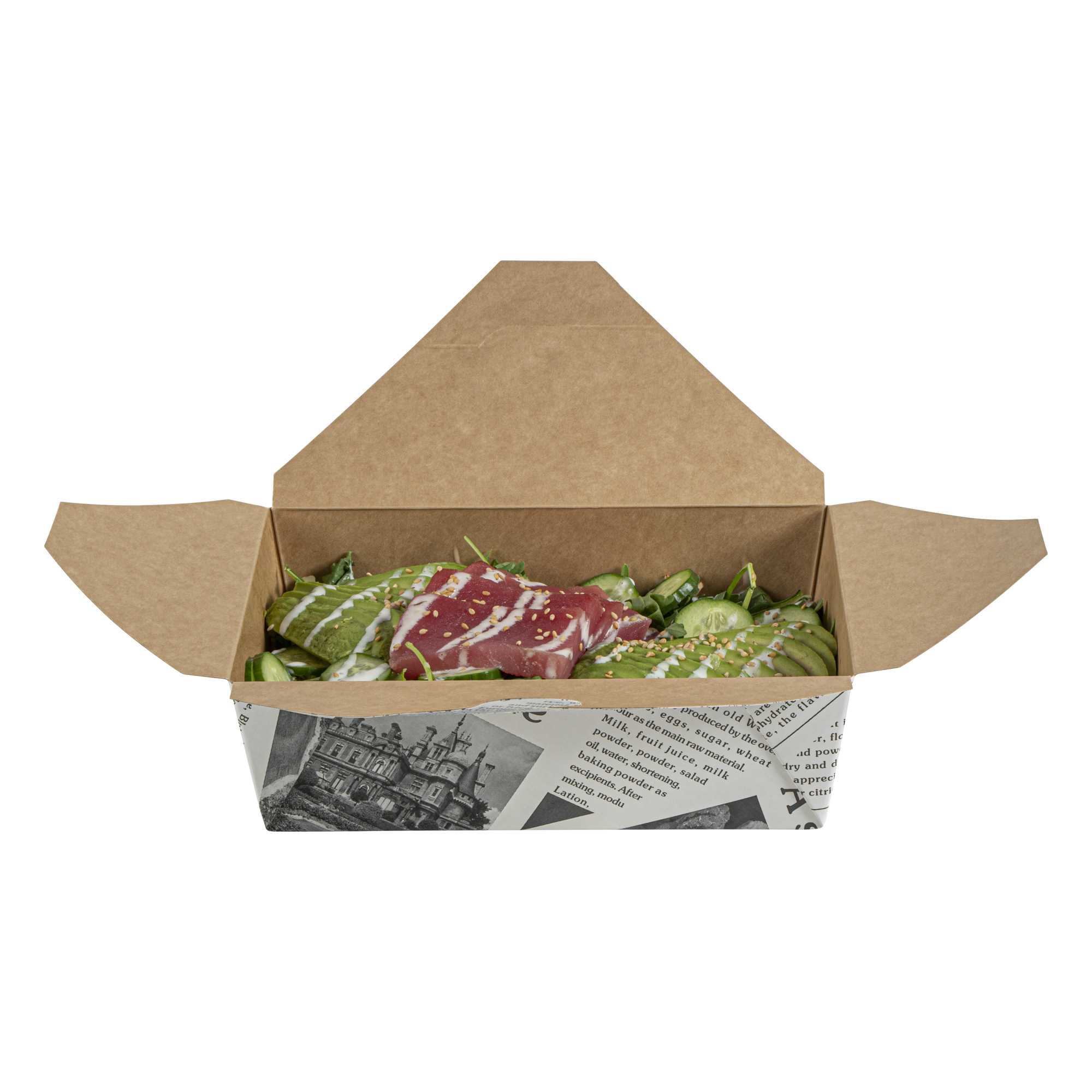 Bio Tek 71 oz Rectangle Newsprint Paper #3 Bio Box Take Out Container - 8 1/2" x 6 1/4" x 2 1/2" - 200 count box