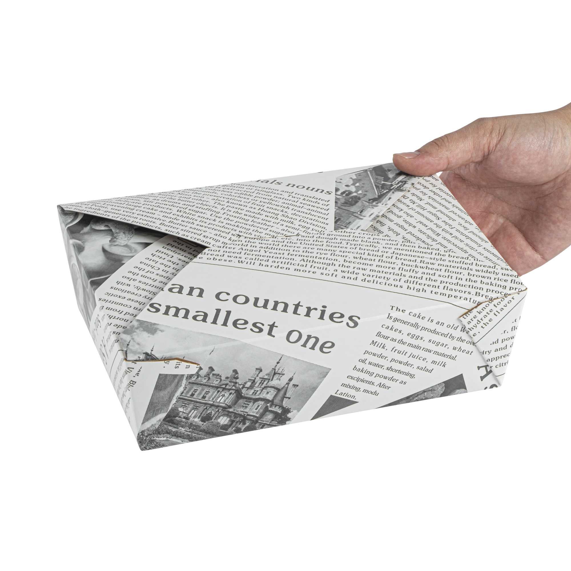 Bio Tek 71 oz Rectangle Newsprint Paper #3 Bio Box Take Out Container - 8 1/2" x 6 1/4" x 2 1/2" - 200 count box