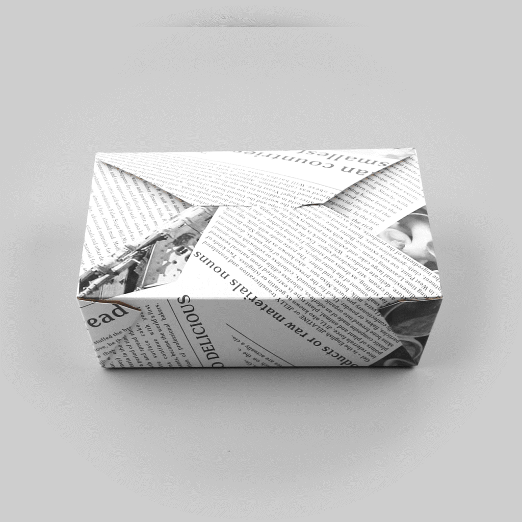 Bio Tek 71 oz Rectangle Newsprint Paper #3 Bio Box Take Out Container - 8 1/2" x 6 1/4" x 2 1/2" - 200 count box