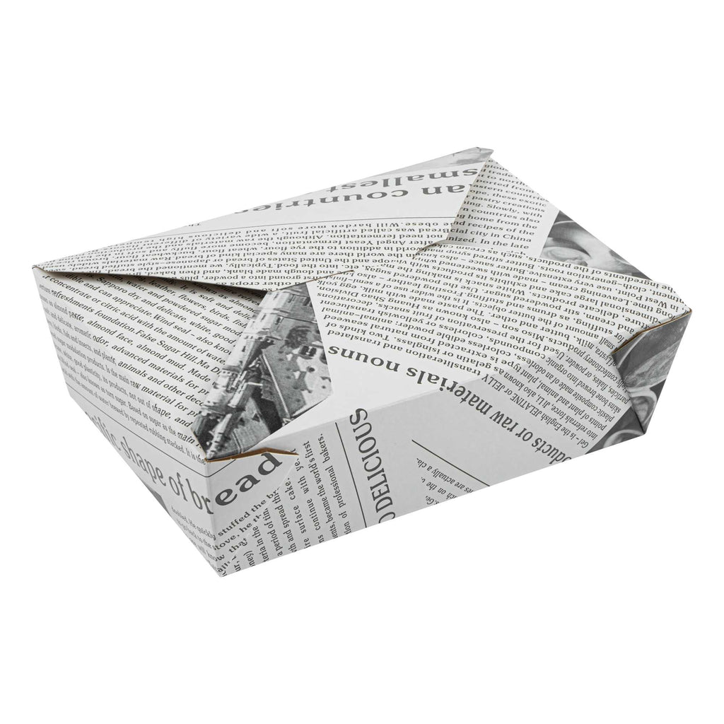 Bio Tek 71 oz Rectangle Newsprint Paper #3 Bio Box Take Out Container - 8 1/2" x 6 1/4" x 2 1/2" - 200 count box
