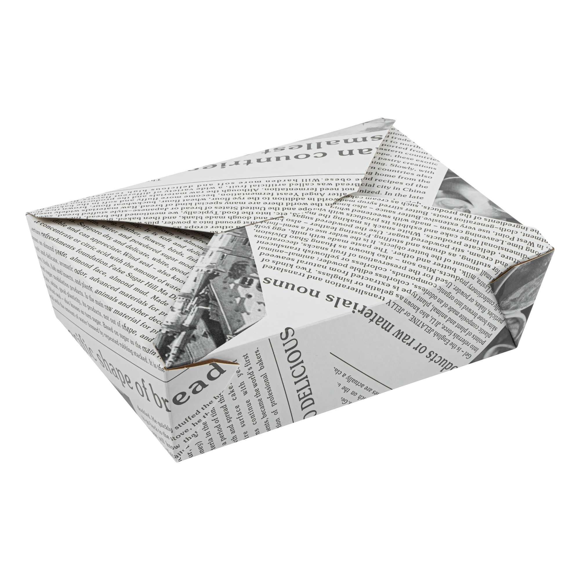 Bio Tek 71 oz Rectangle Newsprint Paper #3 Bio Box Take Out Container - 8 1/2" x 6 1/4" x 2 1/2" - 200 count box