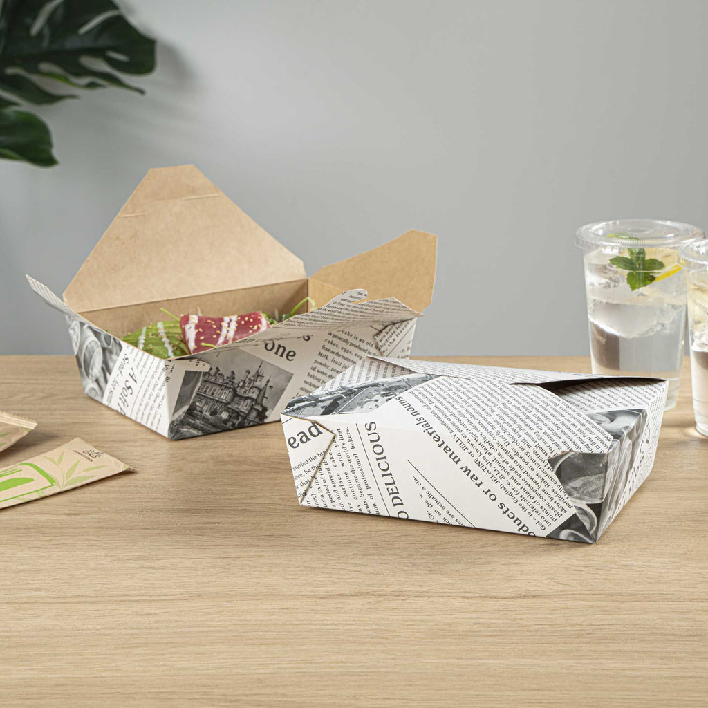 Bio Tek 71 oz Rectangle Newsprint Paper #3 Bio Box Take Out Container - 8 1/2" x 6 1/4" x 2 1/2" - 200 count box