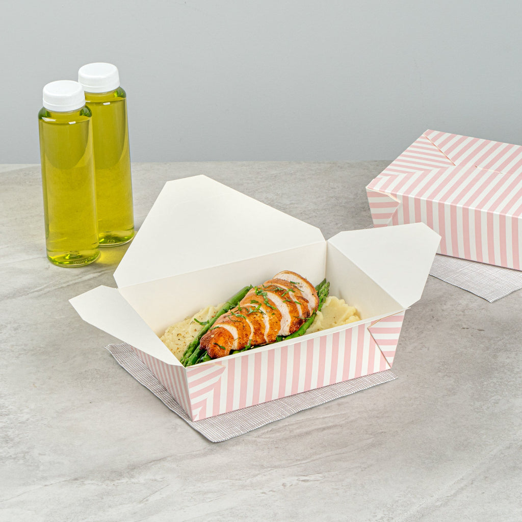 Bio Tek 71 oz Rectangle Pink and White Stripe Paper #3 Bio Box Take Out Container - 8 1/2" x 6 1/4" x 2 1/2" - 200 count box