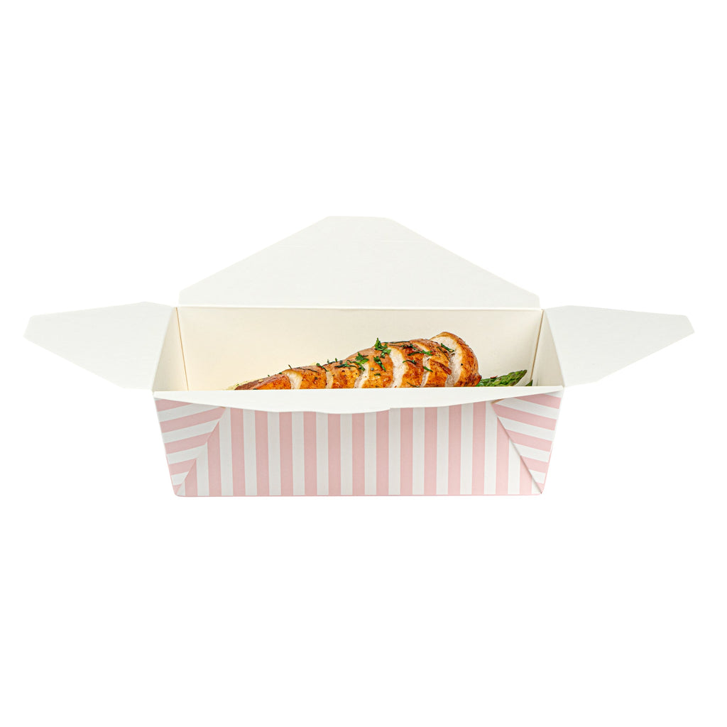 Bio Tek 71 oz Rectangle Pink and White Stripe Paper #3 Bio Box Take Out Container - 8 1/2" x 6 1/4" x 2 1/2" -50 count box