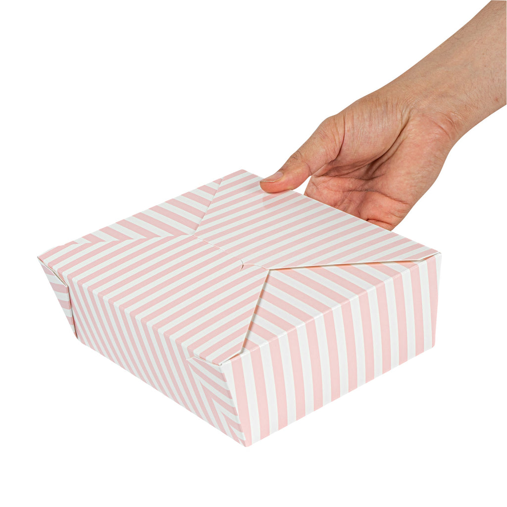 Bio Tek 71 oz Rectangle Pink and White Stripe Paper #3 Bio Box Take Out Container - 8 1/2" x 6 1/4" x 2 1/2" -50 count box