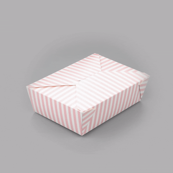 Bio Tek 71 oz Rectangle Pink and White Stripe Paper #3 Bio Box Take Out Container - 8 1/2" x 6 1/4" x 2 1/2" -50 count box