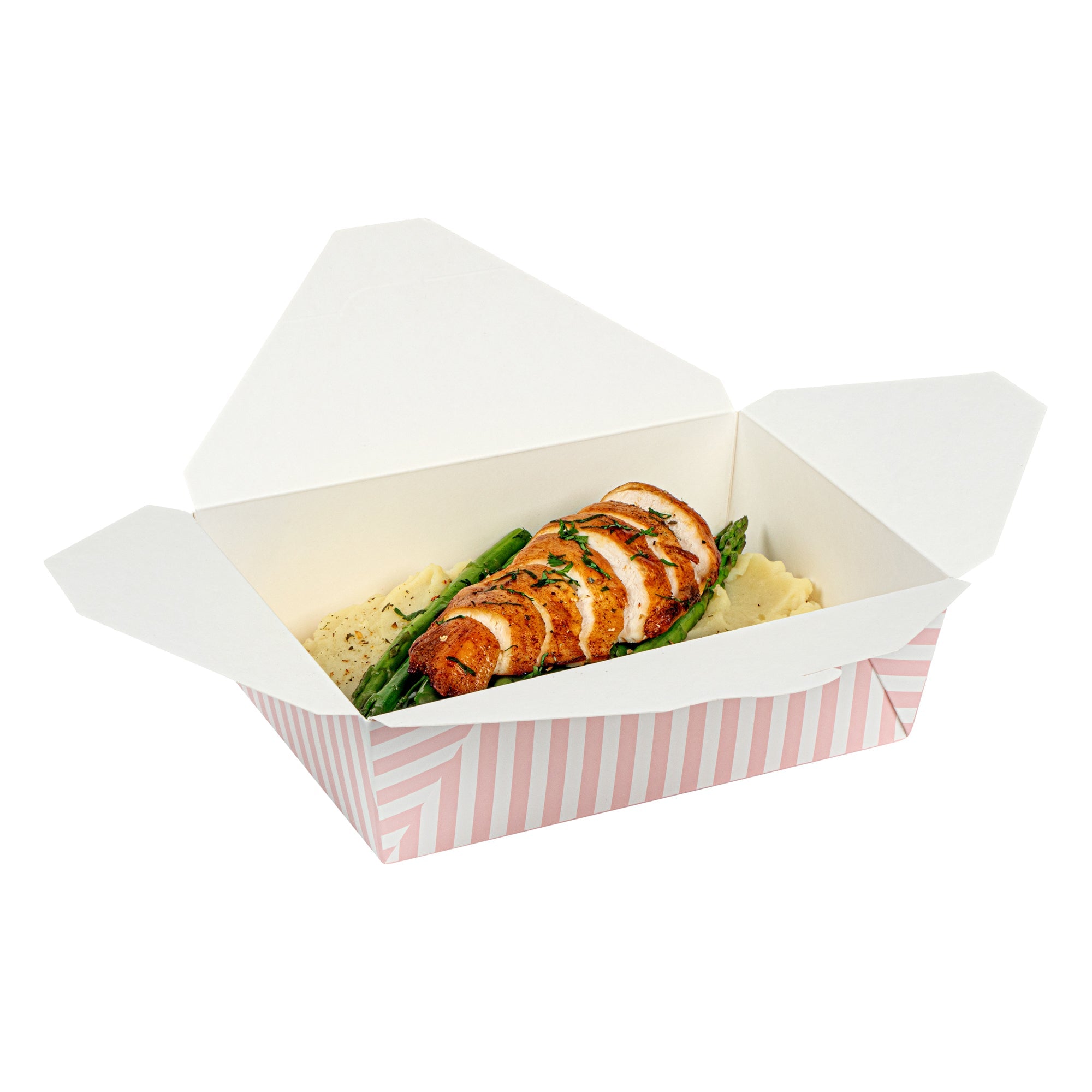 Bio Tek 71 oz Rectangle Pink and White Stripe Paper #3 Bio Box Take Out Container - 8 1/2" x 6 1/4" x 2 1/2" - 200 count box