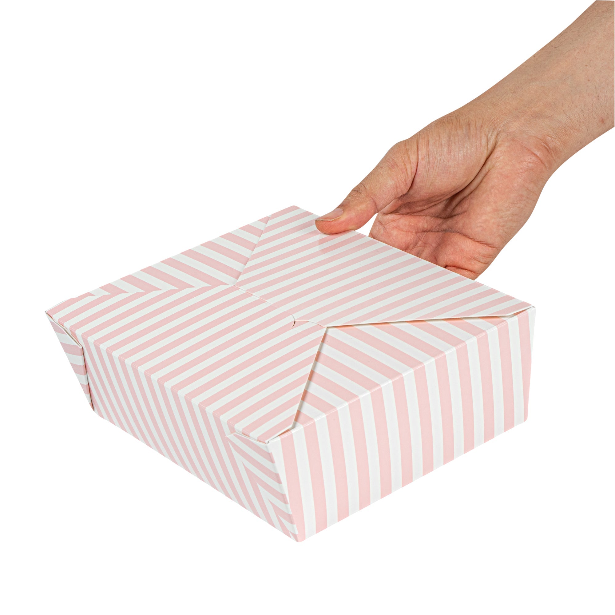 Bio Tek 71 oz Rectangle Pink and White Stripe Paper #3 Bio Box Take Out Container - 8 1/2" x 6 1/4" x 2 1/2" - 200 count box