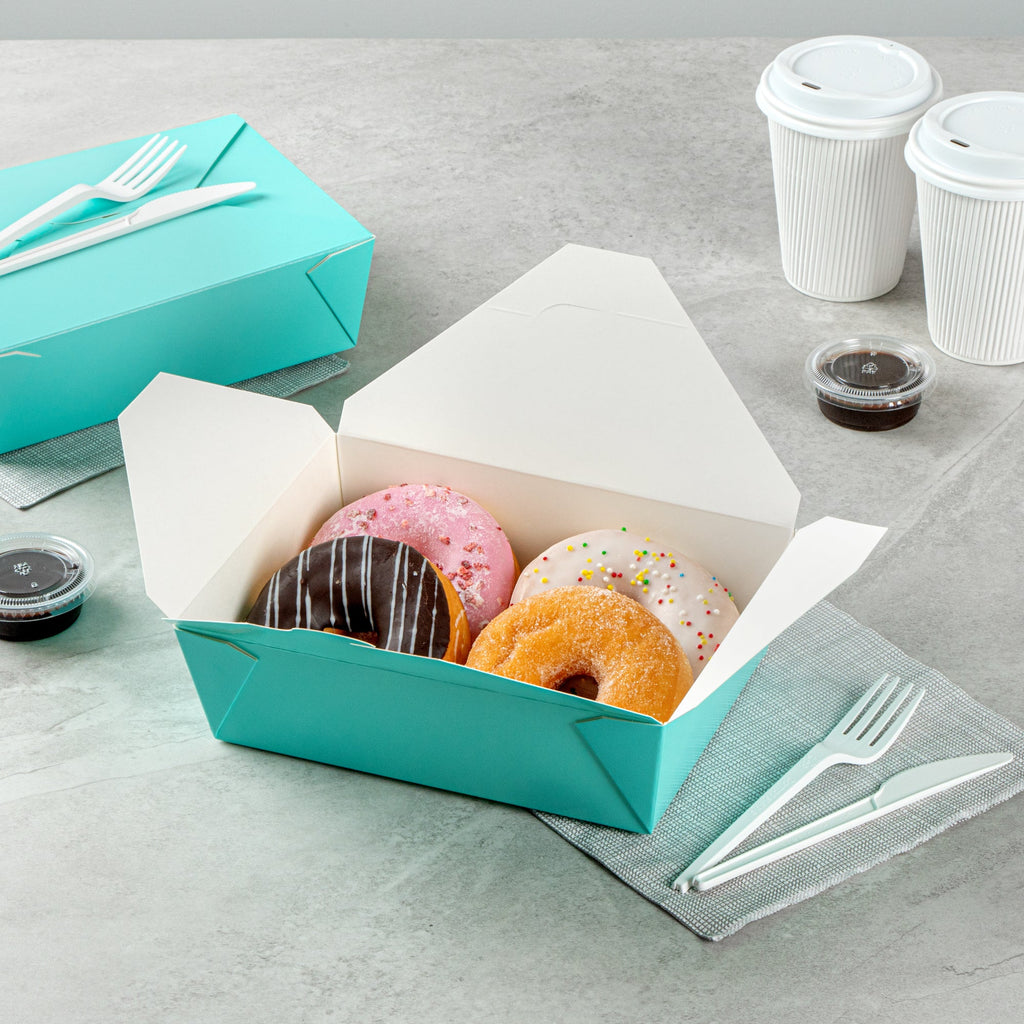 Bio Tek 71 oz Rectangle Turquoise Paper #3 Bio Box Take Out Container - 8 1/2" x 6 1/4" x 2 1/2" - 200 count box