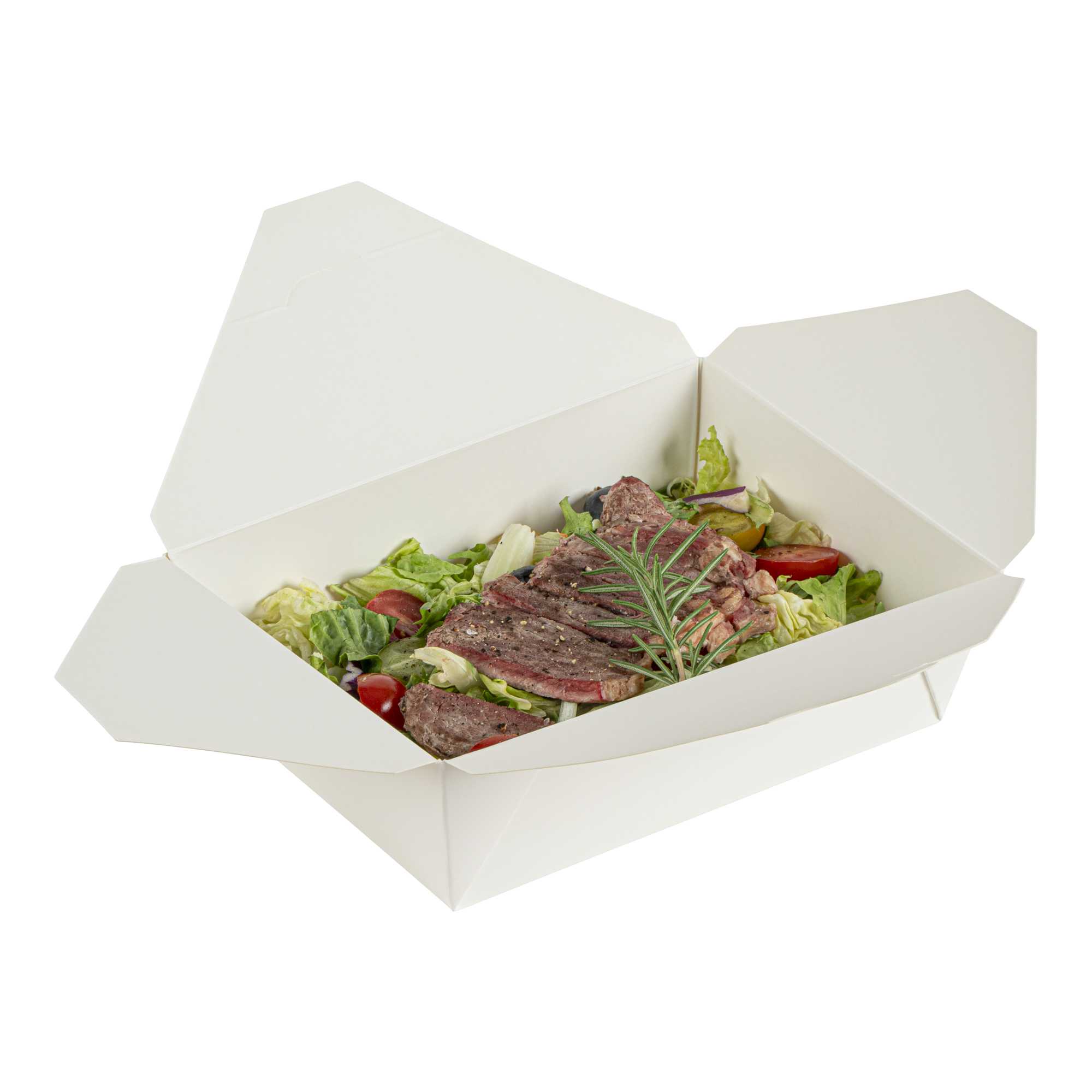 Bio Tek 71 oz Rectangle White Paper #3 Bio Box Take Out Container - 8 1/2" x 6 1/4" x 2 1/2" - 200 count box