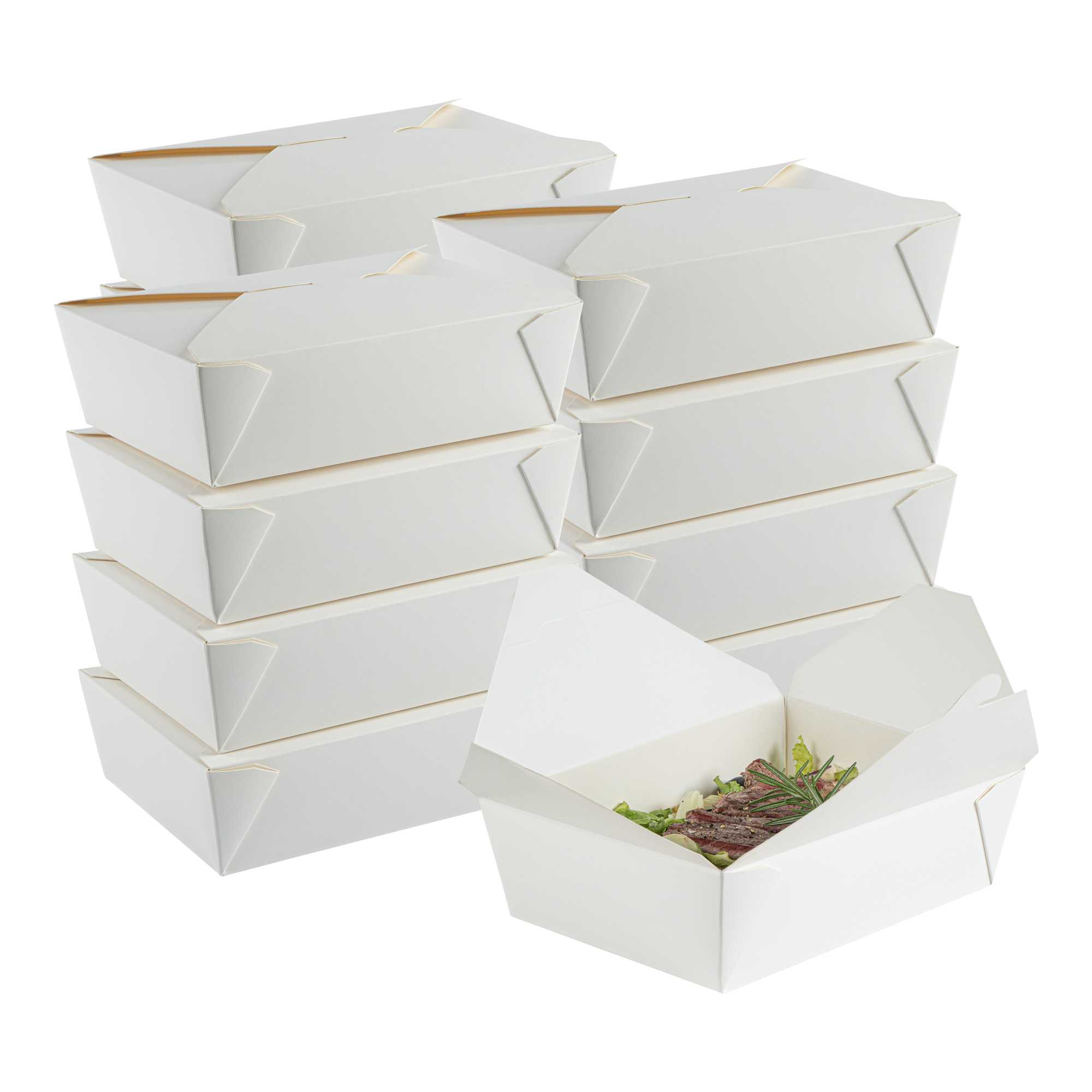 Bio Tek 71 oz Rectangle White Paper #3 Bio Box Take Out Container - 8 1/2" x 6 1/4" x 2 1/2" - 50 count box