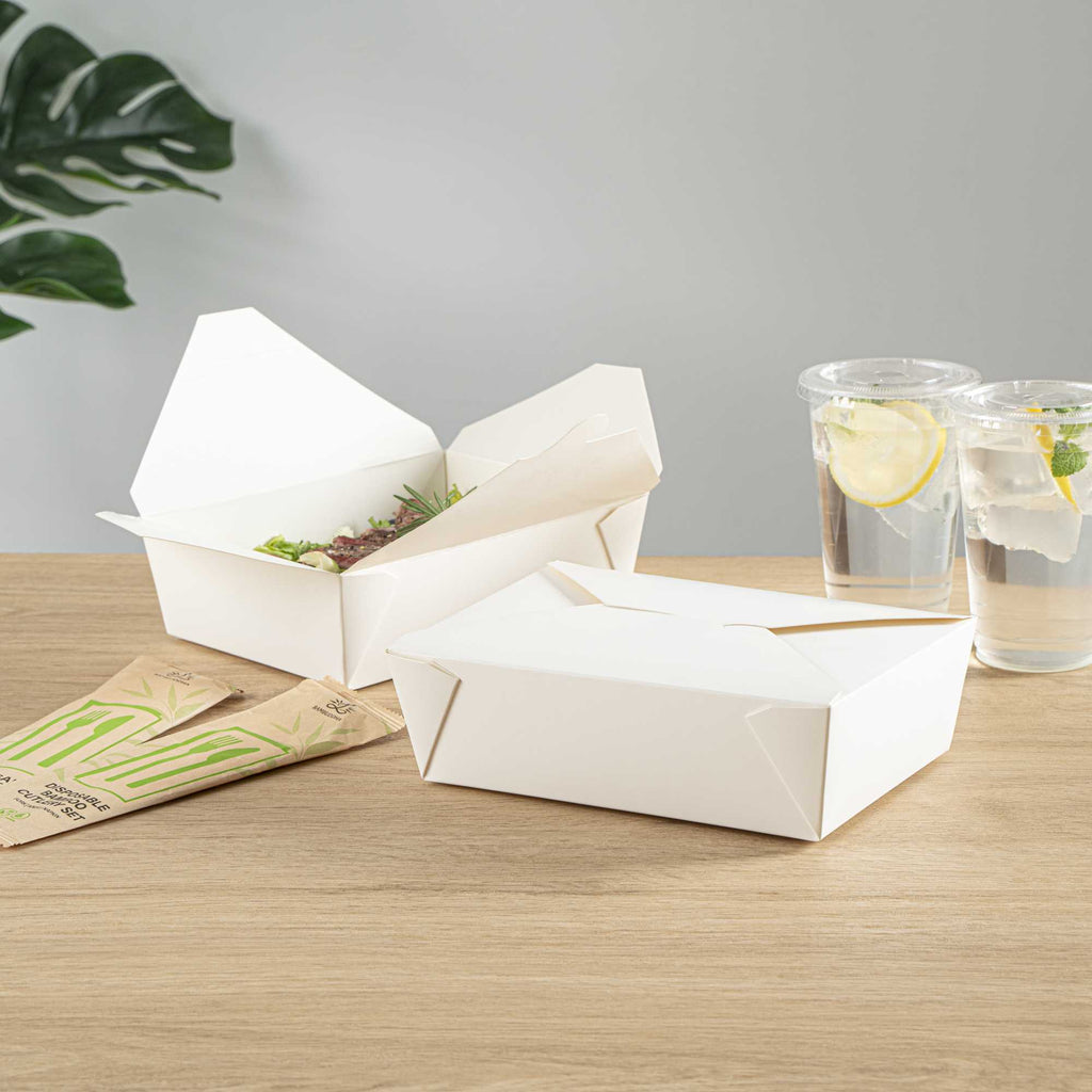 Bio Tek 71 oz Rectangle White Paper #3 Bio Box Take Out Container - 8 1/2" x 6 1/4" x 2 1/2" - 50 count box