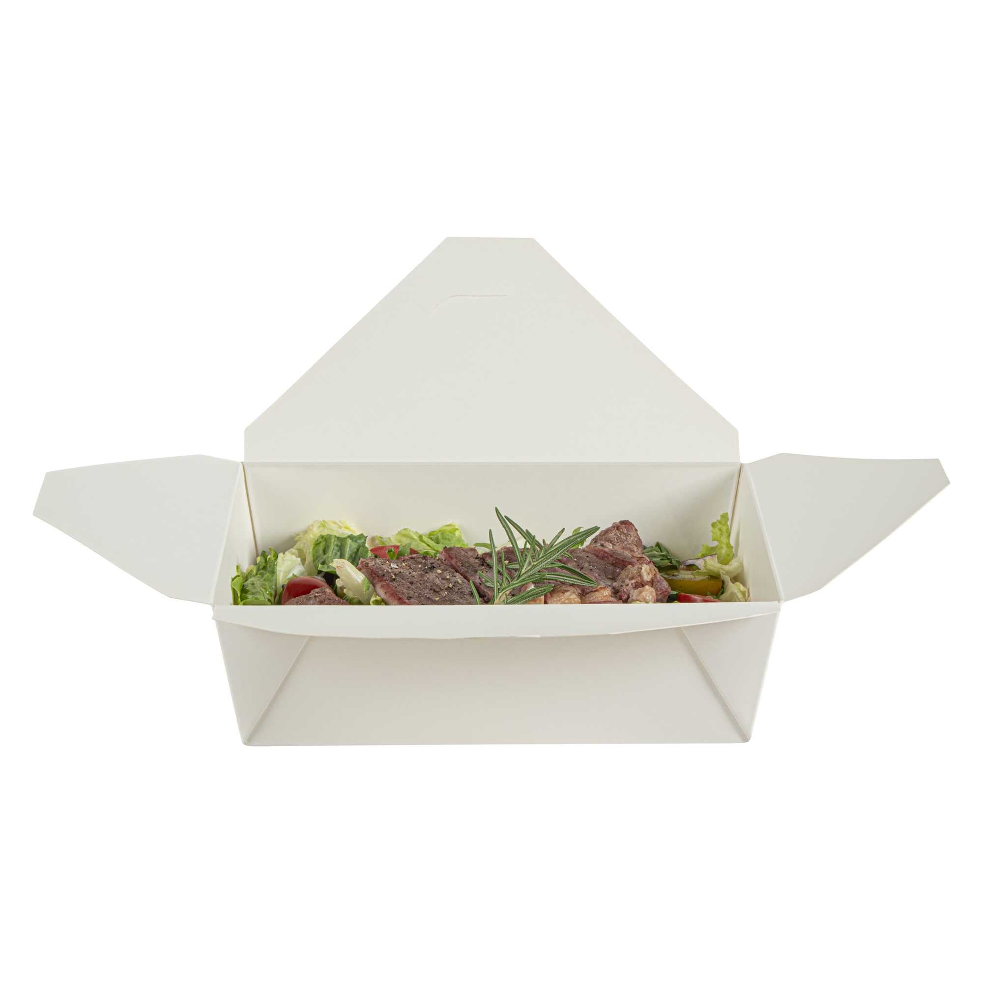 Bio Tek 71 oz Rectangle White Paper #3 Bio Box Take Out Container - 8 1/2" x 6 1/4" x 2 1/2" - 200 count box