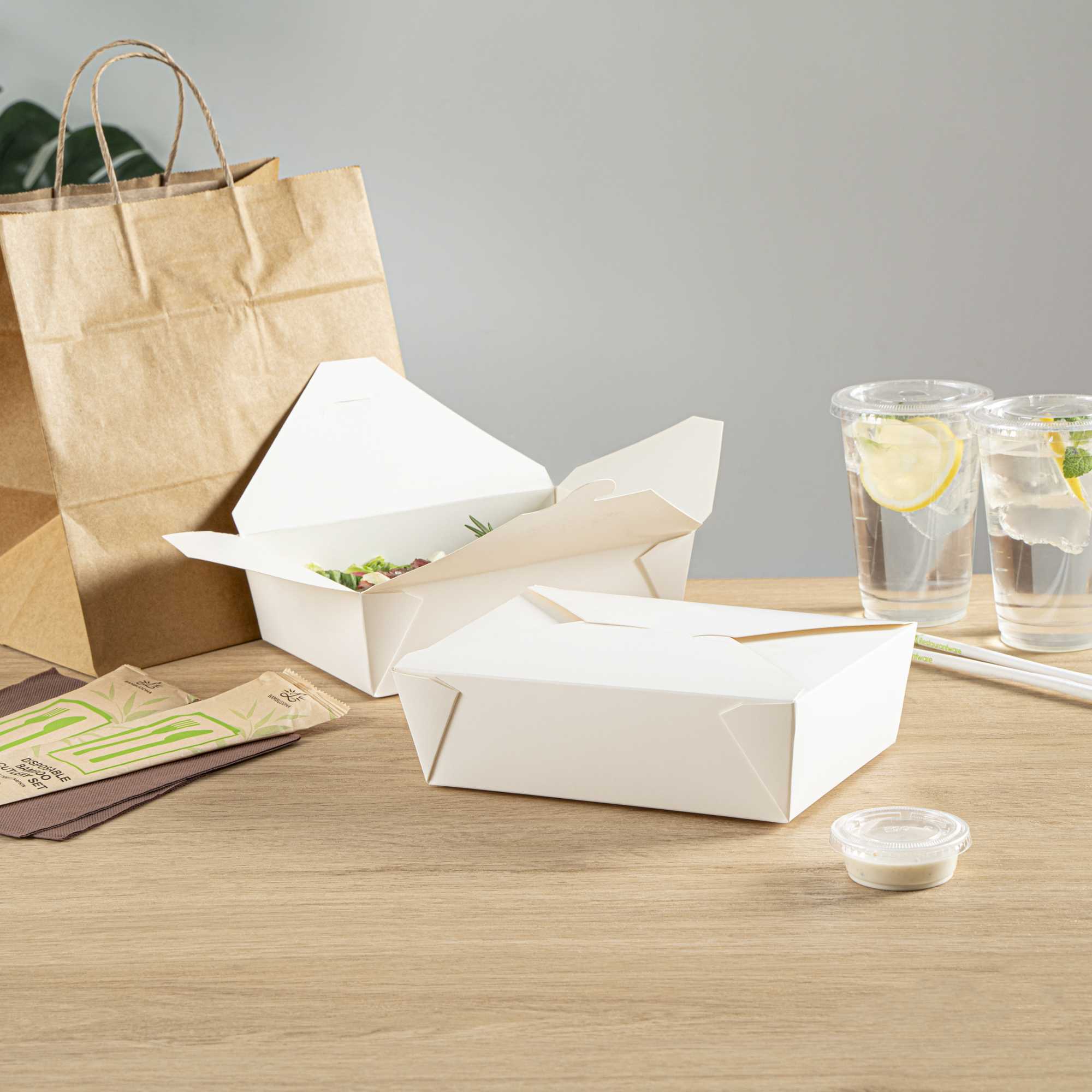 Bio Tek 71 oz Rectangle White Paper #3 Bio Box Take Out Container - 8 1/2" x 6 1/4" x 2 1/2" - 200 count box