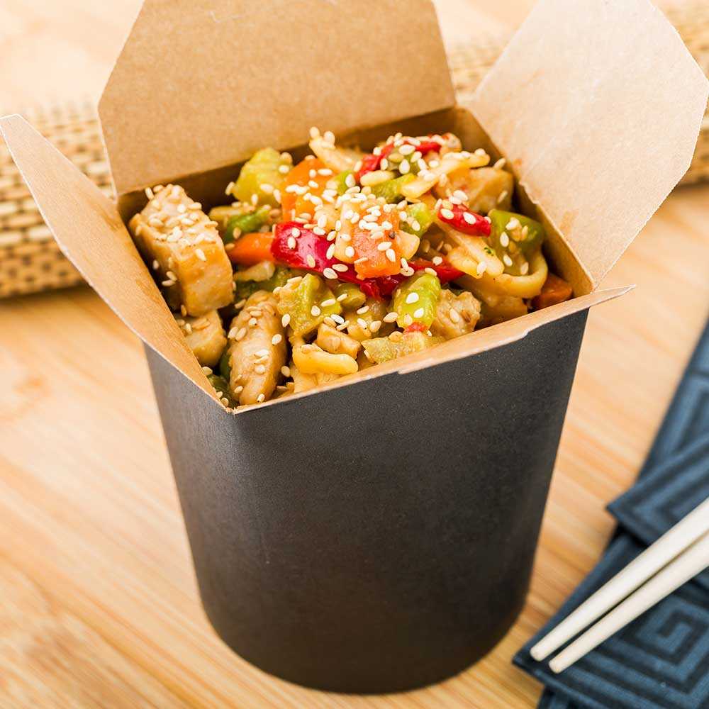Bio Tek 16 oz Round Black Paper Noodle Take Out Container - 3 1/4" x 3" x 4" - 50 count box
