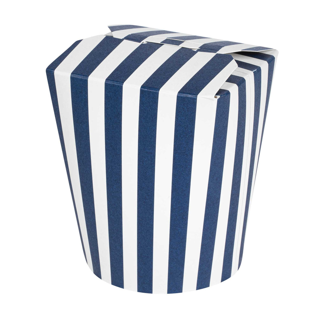 Bio Tek 16 oz Round Blue and White Stripe Paper Noodle Take Out Container - 3 1/4" x 3" x 4" -50 count box