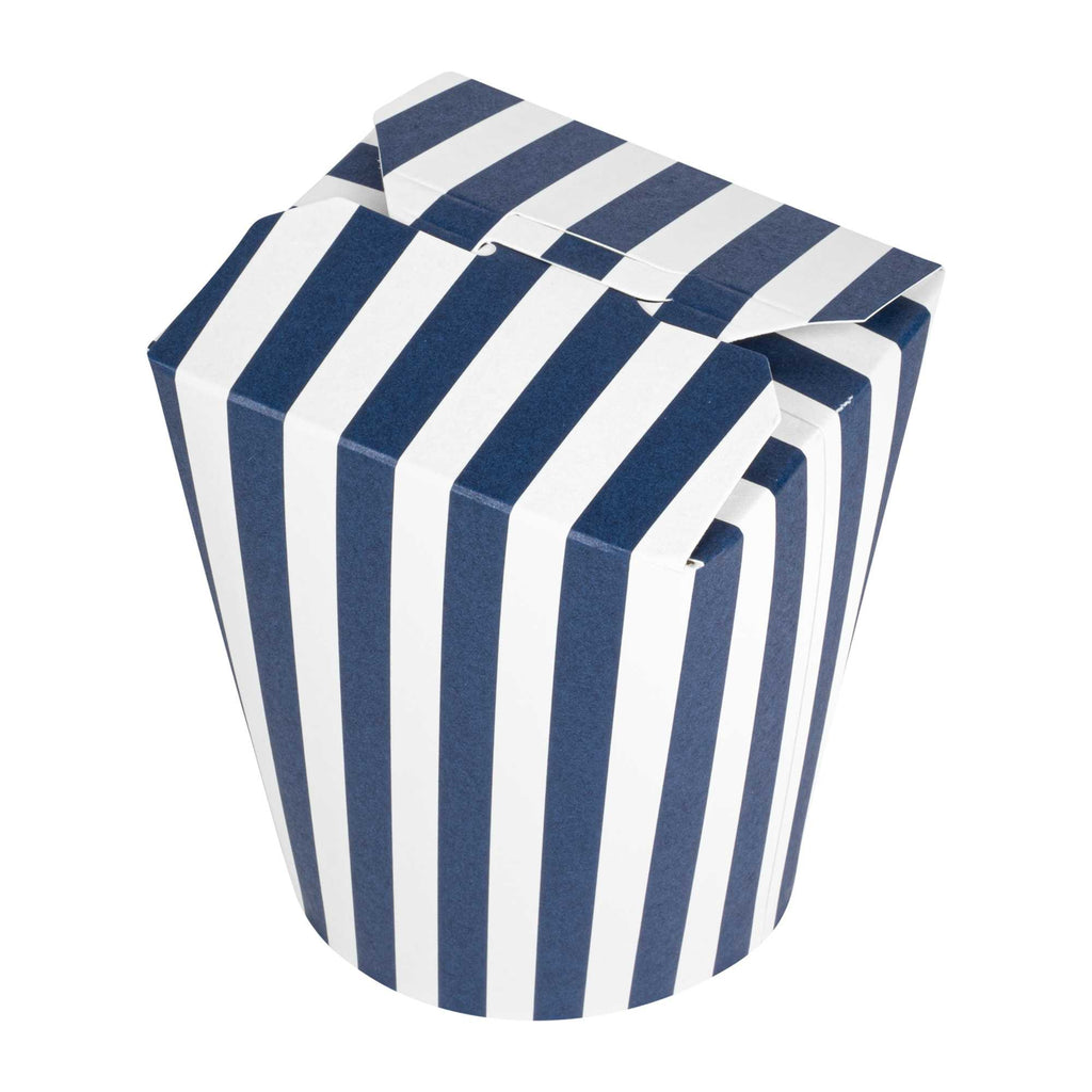 Bio Tek 16 oz Round Blue and White Stripe Paper Noodle Take Out Container - 3 1/4" x 3" x 4" -50 count box