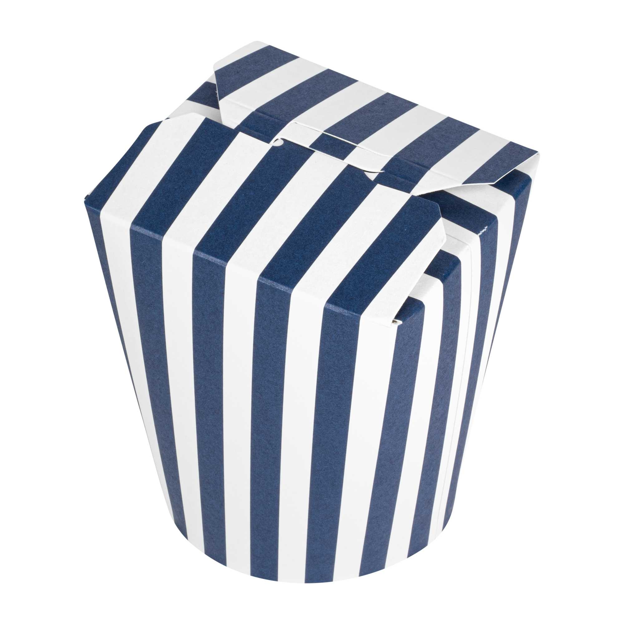 Bio Tek 16 oz Round Blue and White Stripe Paper Noodle Take Out Container - 3 1/4" x 3" x 4" -50 count box