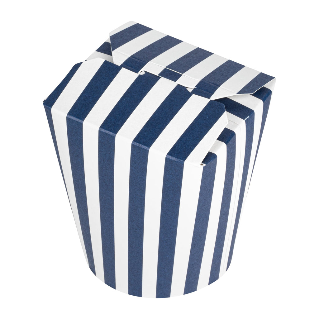 Bio Tek 16 oz Round Blue and White Stripe Paper Noodle Take Out Container - 3 1/4" x 3" x 4" - 200 count box