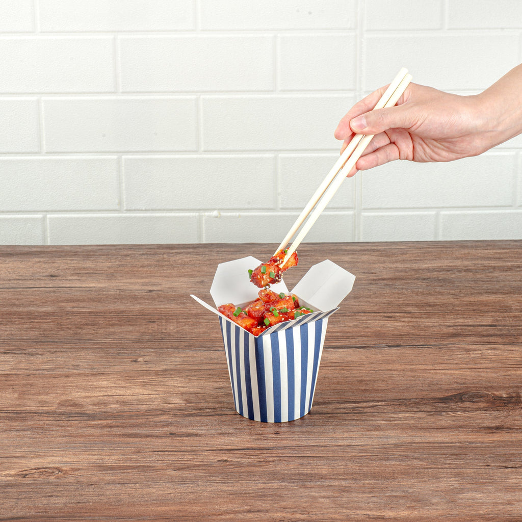 Bio Tek 16 oz Round Blue and White Stripe Paper Noodle Take Out Container - 3 1/4" x 3" x 4" - 200 count box