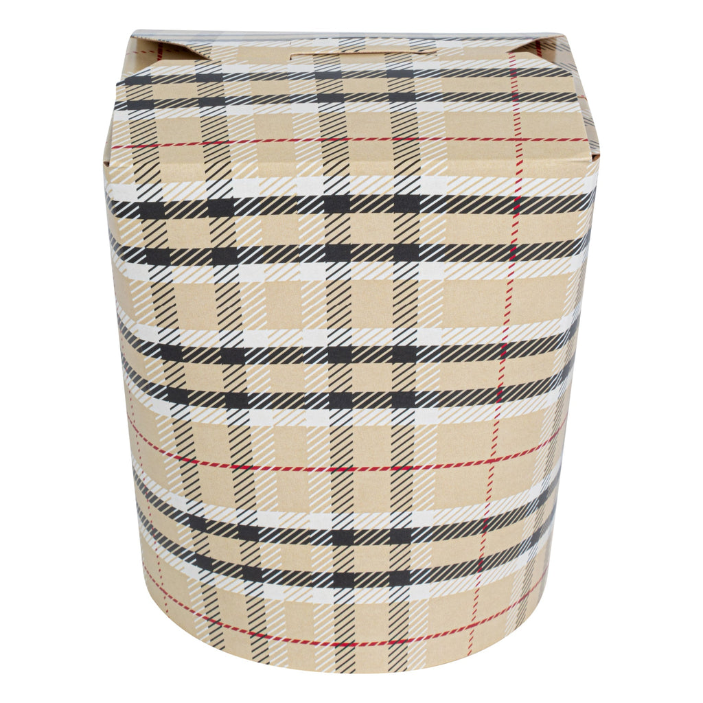 Bio Tek 16 oz Round Plaid Paper Noodle Take Out Container - 3 1/4" x 3" x 4" -50 count box