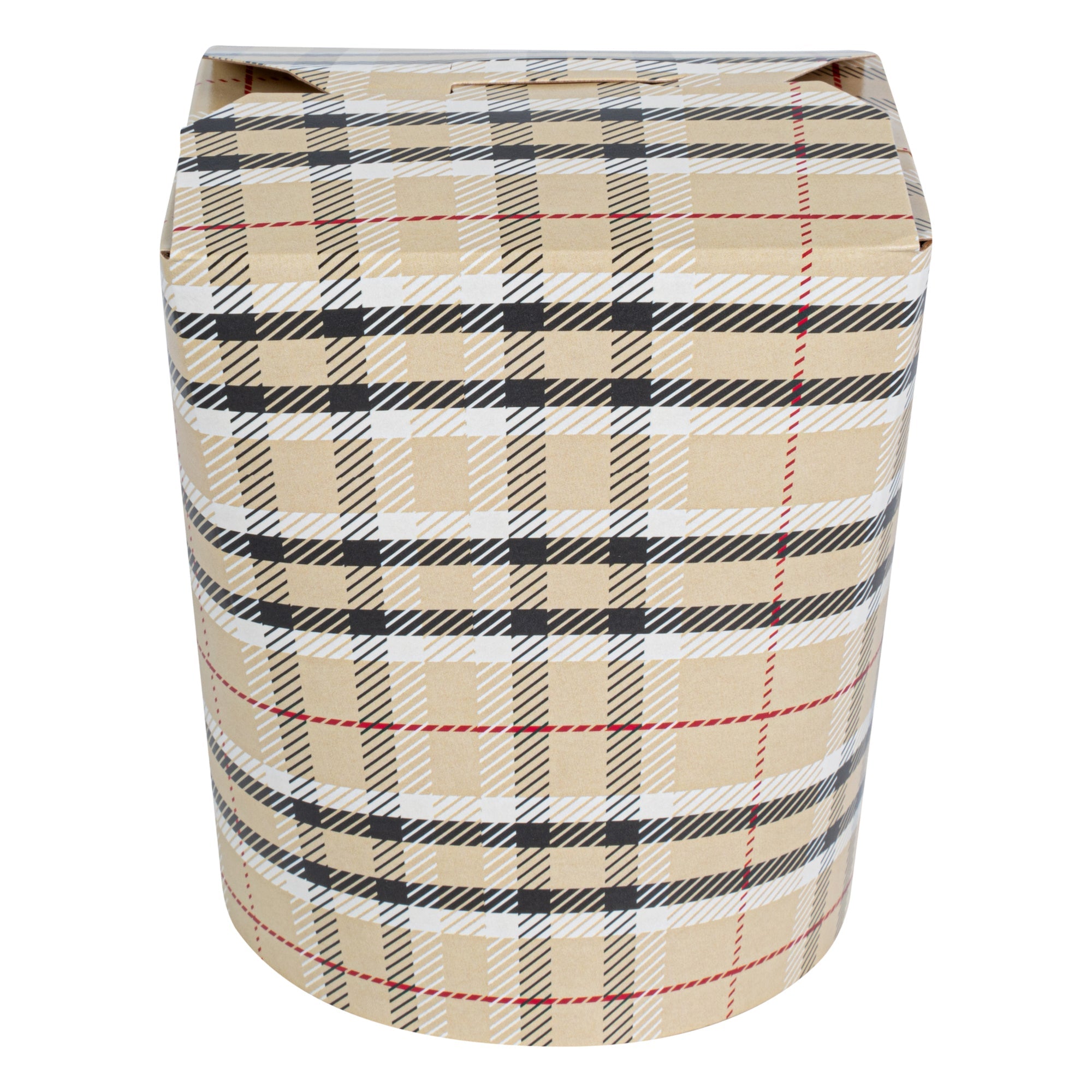 Bio Tek 16 oz Round Plaid Paper Noodle Take Out Container - 3 1/4" x 3" x 4" - 200 count box