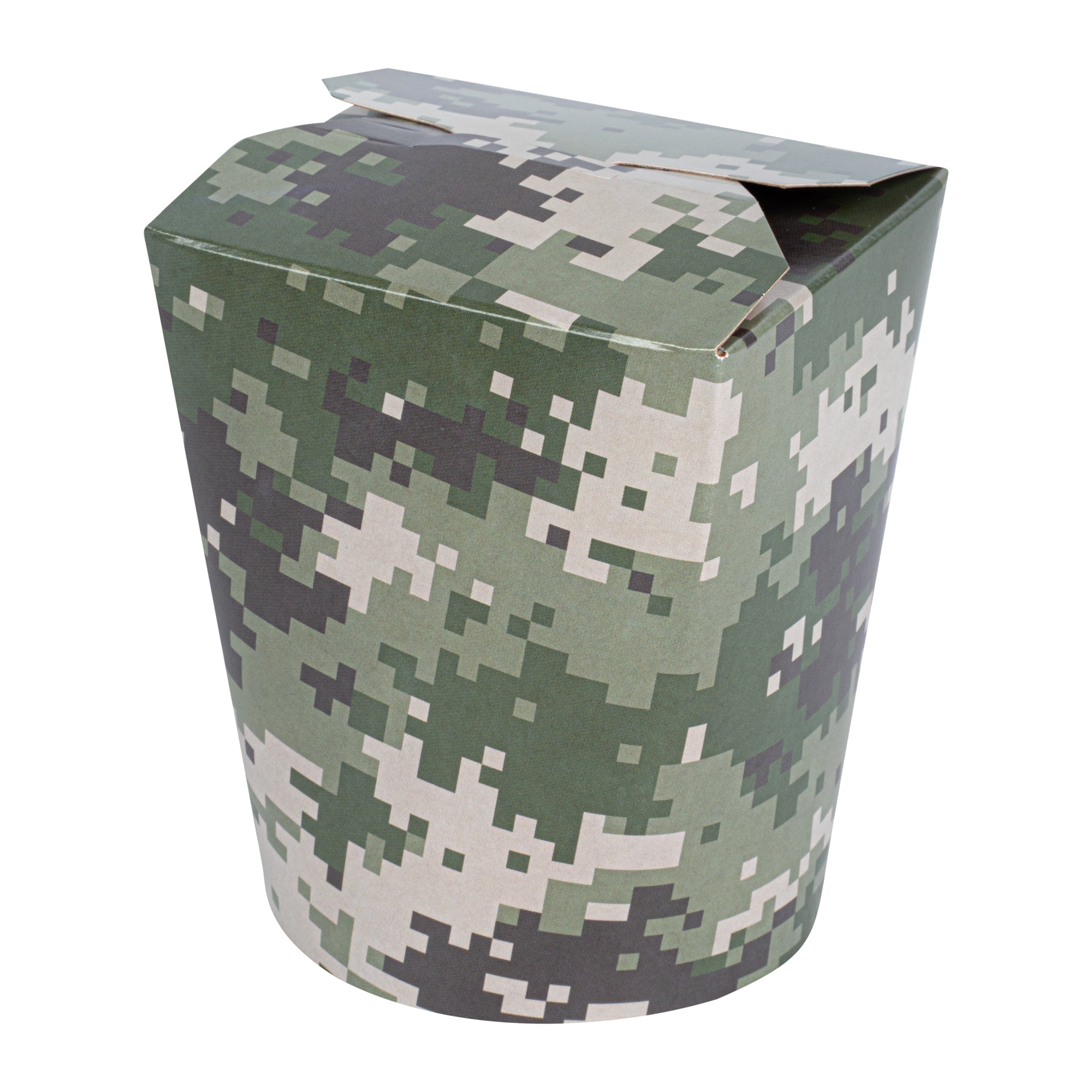 Bio Tek 16 oz Round Camouflage Paper Noodle Take Out Container - 3 1/4" x 3" x 4" - 200 count box