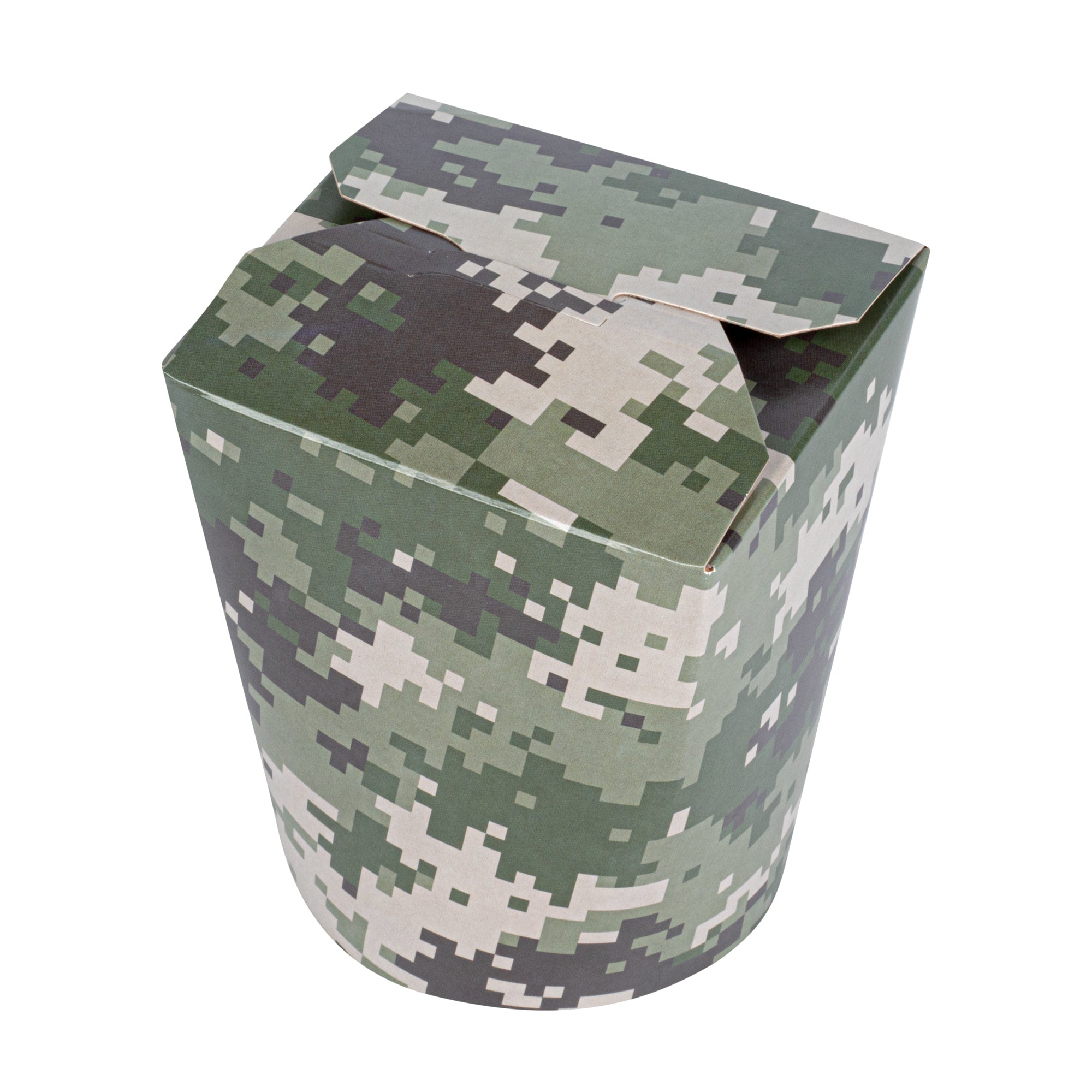 Bio Tek 16 oz Round Camouflage Paper Noodle Take Out Container - 3 1/4" x 3" x 4" - 200 count box