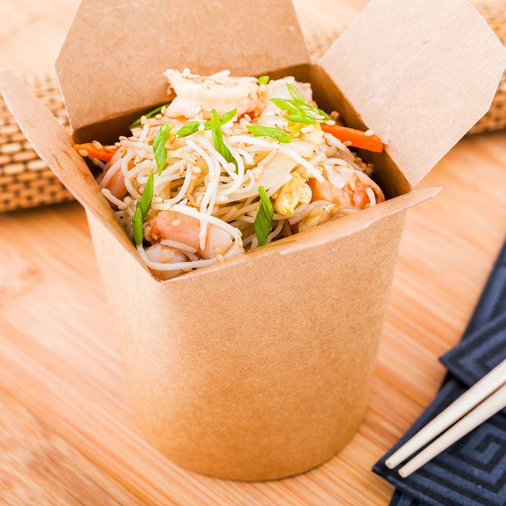 Bio Tek 16 oz Round Kraft Paper Noodle Take Out Container - 3 1/4" x 3" x 4" - 50 count box