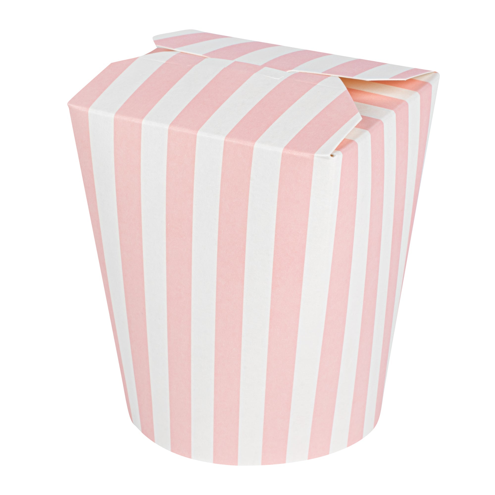 Bio Tek 16 oz Round Pink and White Stripe Paper Noodle Take Out Container - 3 1/4" x 3" x 4" -50 count box