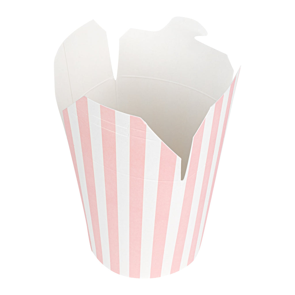 Bio Tek 16 oz Round Pink and White Stripe Paper Noodle Take Out Container - 3 1/4" x 3" x 4" -50 count box