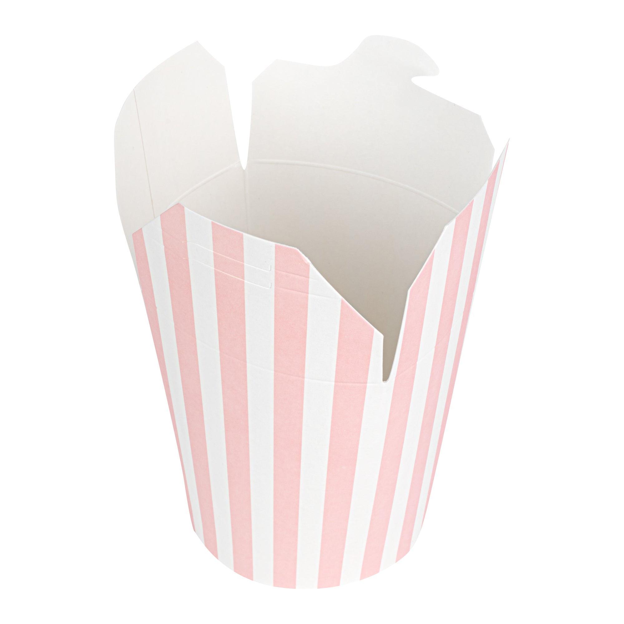 Bio Tek 16 oz Round Pink and White Stripe Paper Noodle Take Out Container - 3 1/4" x 3" x 4" -50 count box