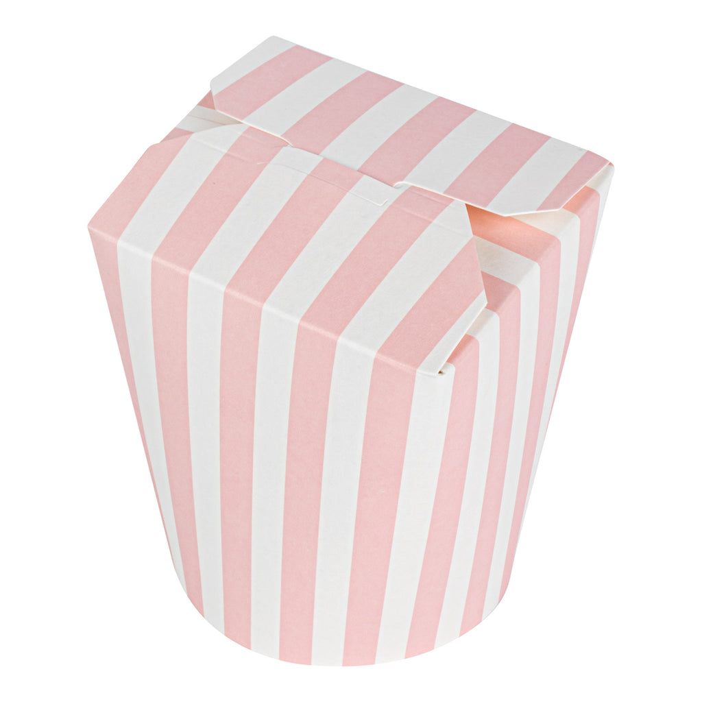 Bio Tek 16 oz Round Pink and White Stripe Paper Noodle Take Out Container - 3 1/4" x 3" x 4" - 200 count box
