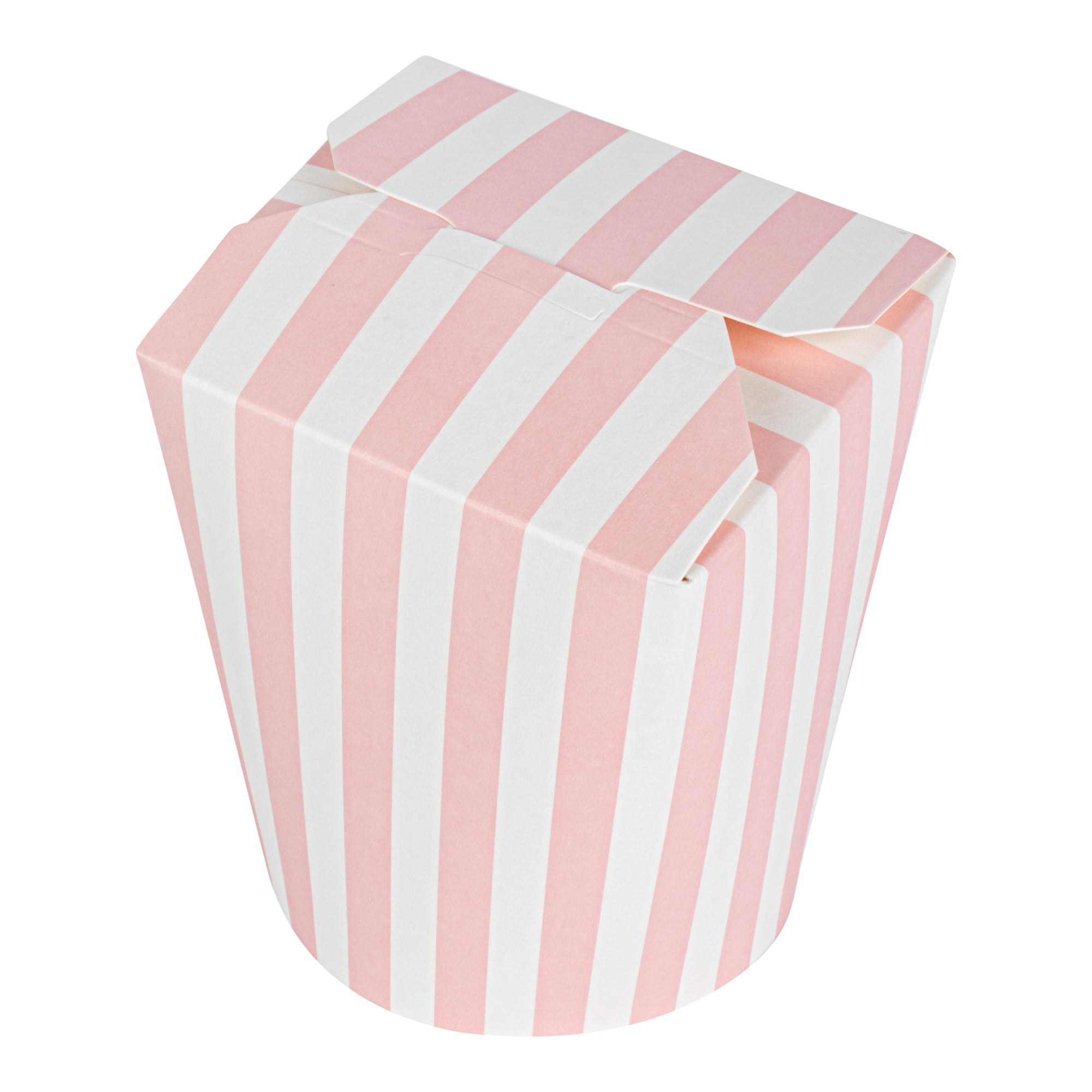 Bio Tek 16 oz Round Pink and White Stripe Paper Noodle Take Out Container - 3 1/4" x 3" x 4" - 200 count box