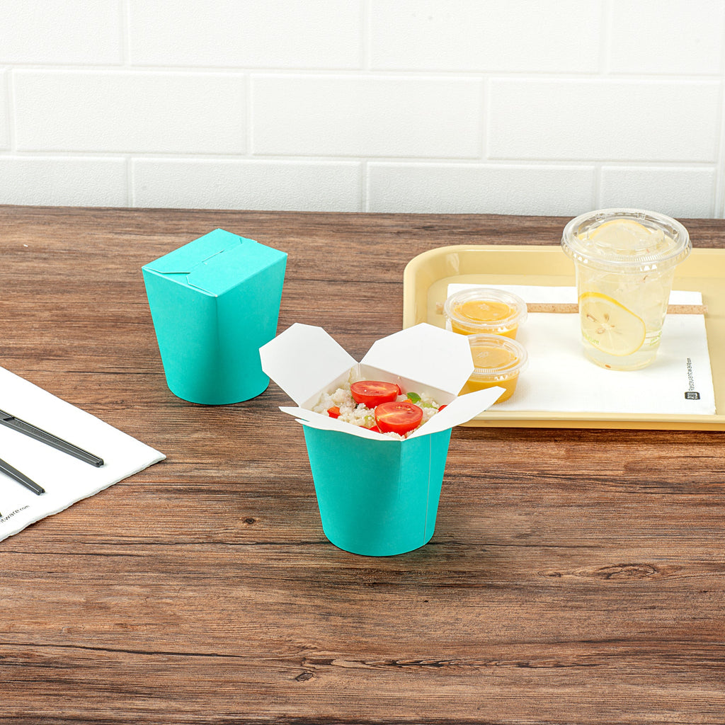Bio Tek 16 oz Round Turquoise Paper Noodle Take Out Container - 3 1/4" x 3" x 4" - 200 count box