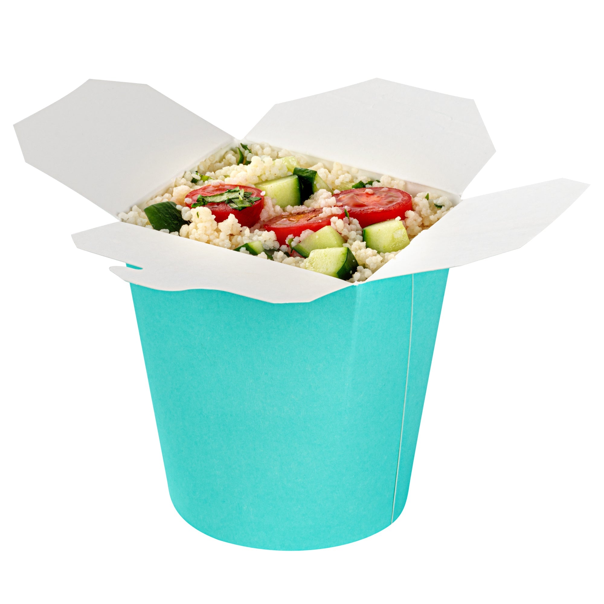 Bio Tek 16 oz Round Turquoise Paper Noodle Take Out Container - 3 1/4" x 3" x 4" - 50 count box